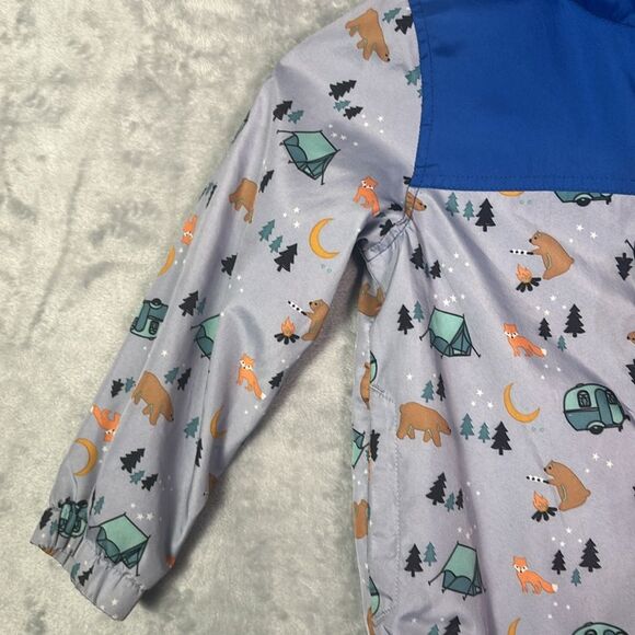 Eddie Bauer Blue Gray Camping Scene Lightweight Hooded Jacket Pockets Size 4T - Picture 6 of 8